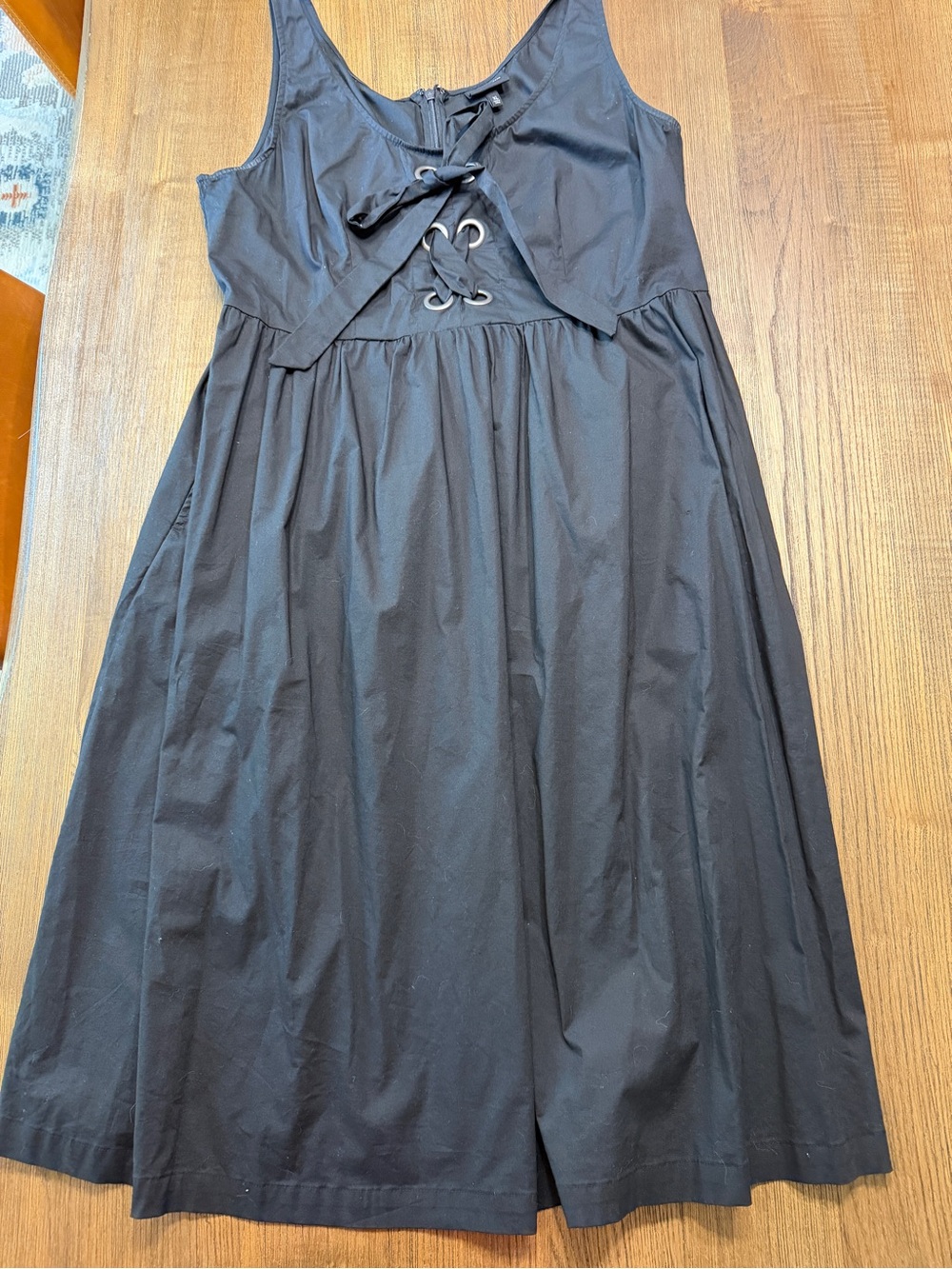 Black Lace-Up Cotton Sundress